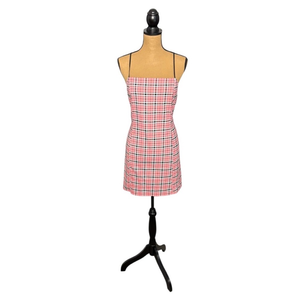 Urban Outfitters Pink Plaid Spaghetti Strap Mini Dress Womens Large Y2K Clueless